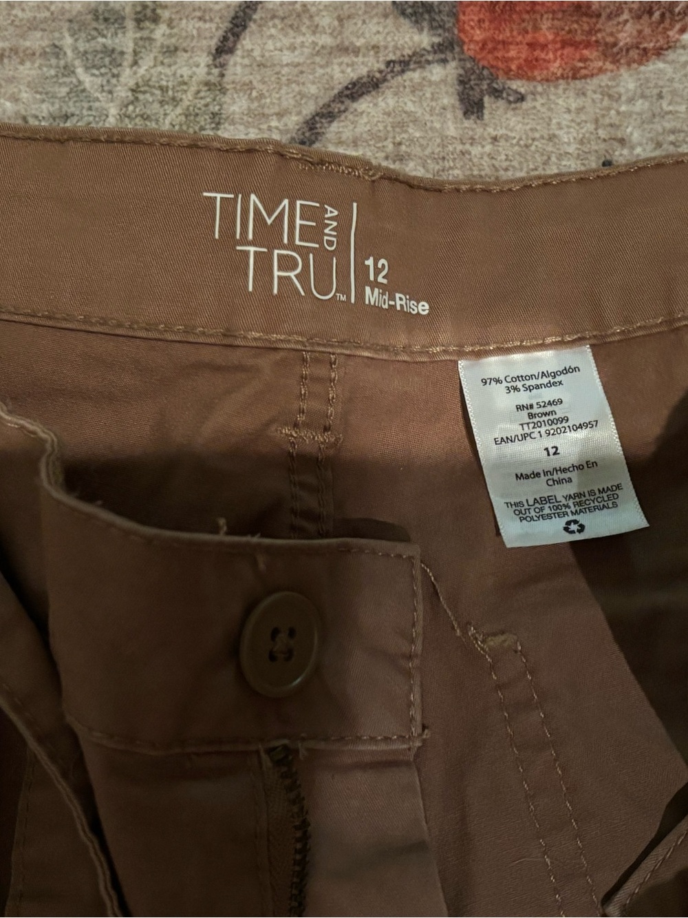 Time and Tru Men's Mid-Rise Chinos in Brown